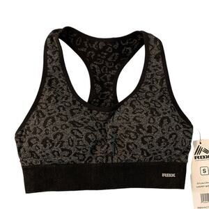 NWT RBX Racer Back Sports Bra black and Gray Animal Print Size Small